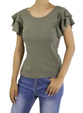 T shirt con volant tinta unita